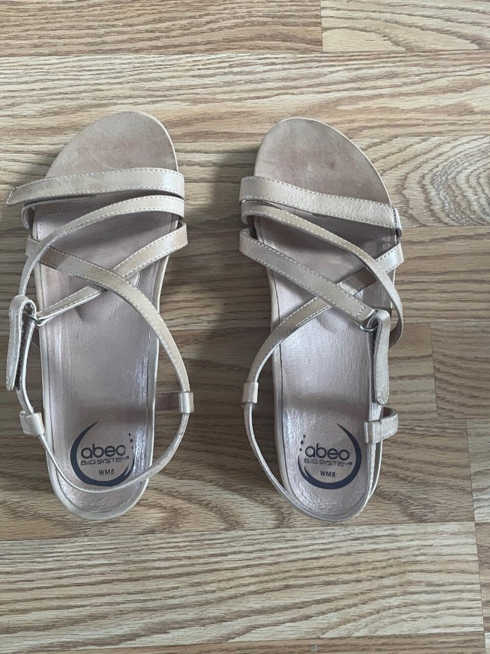 Abeo nude leather sandals with adjustable hook and loop straps W8